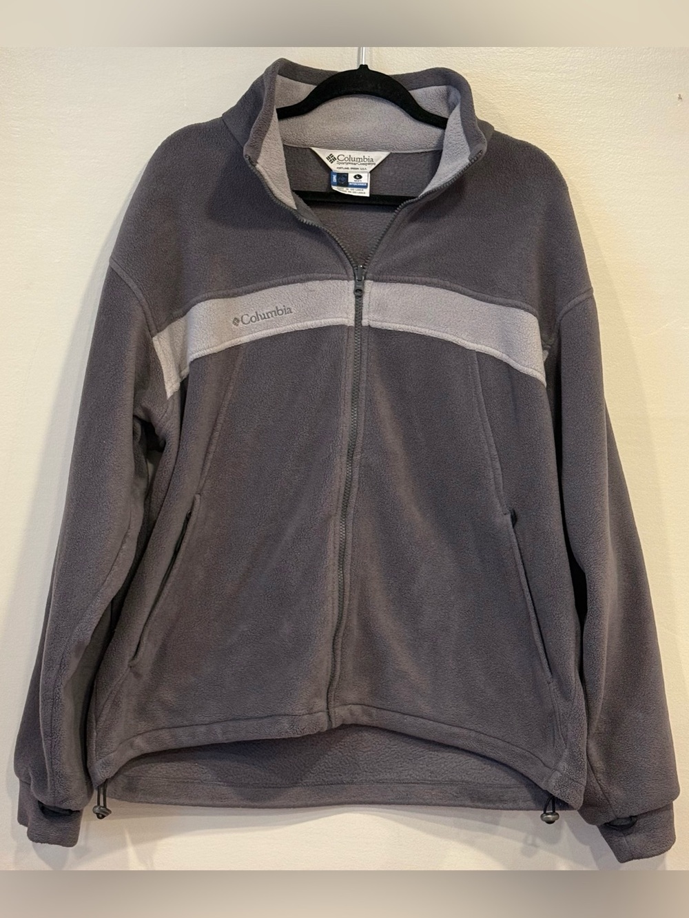 Columbia Vintage Sportswear Full Zip Colorblock Gray Fleece Jacket Men's Large